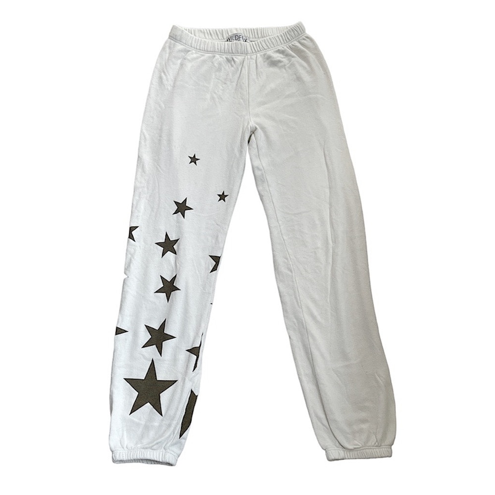 WILDFOX SWEATPANTS WHITE WITH GOLD STARS SIZE SMALL
